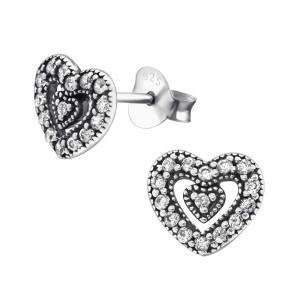 Cercei din argint in forma de inimioara cu zirconii DiAmanti DIA30813-White (Argint 925‰ 0,85 g.)